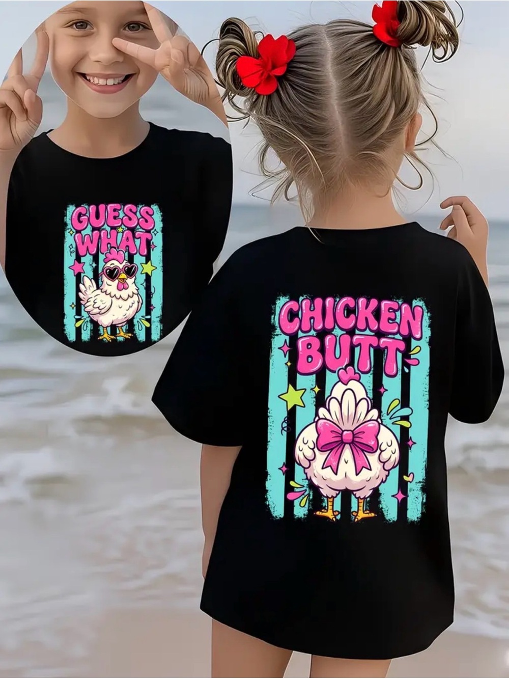 Kids "Chicken Butt" Graphic Tee - Black